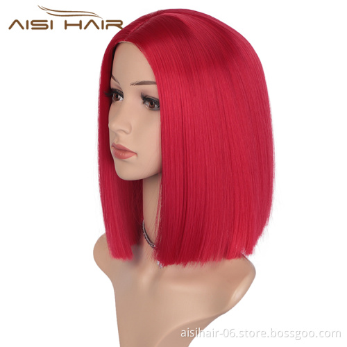 Aisi Hair Short Red Heat Resistant  Synthetic Fiber Hair Wigs For White Black Women Cosplay Wigs Straight  Bob Hairstyle Wigs